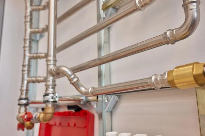 Neatly installed copper plumbing system in utility room